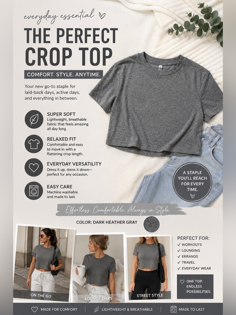Bar III Dark Heather Gray Crop Top